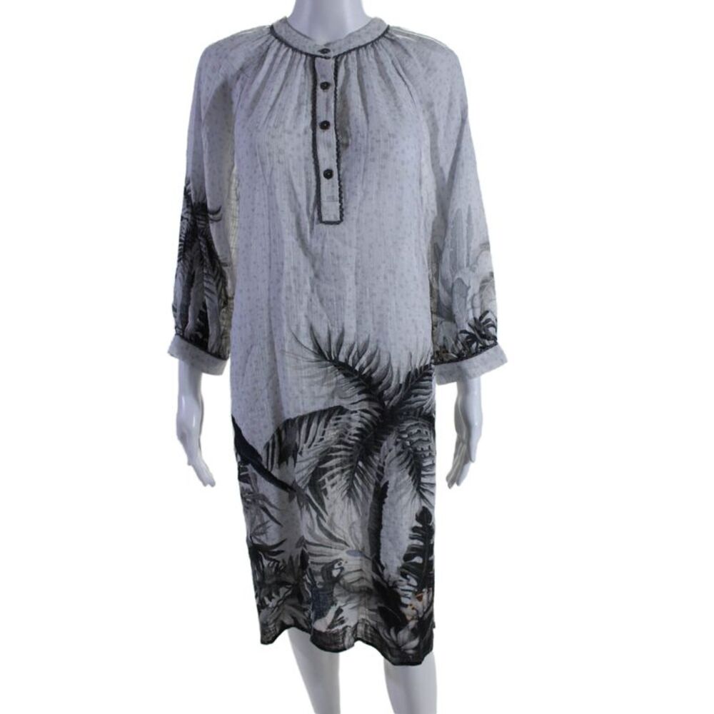 Bl-nk Women's Round Neck Long Sleeves A-Line Maxi Dress Tropical Print Size S